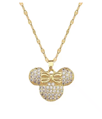 Sweet Zircon Bowknot Minnie Mouse Pendant Necklace
