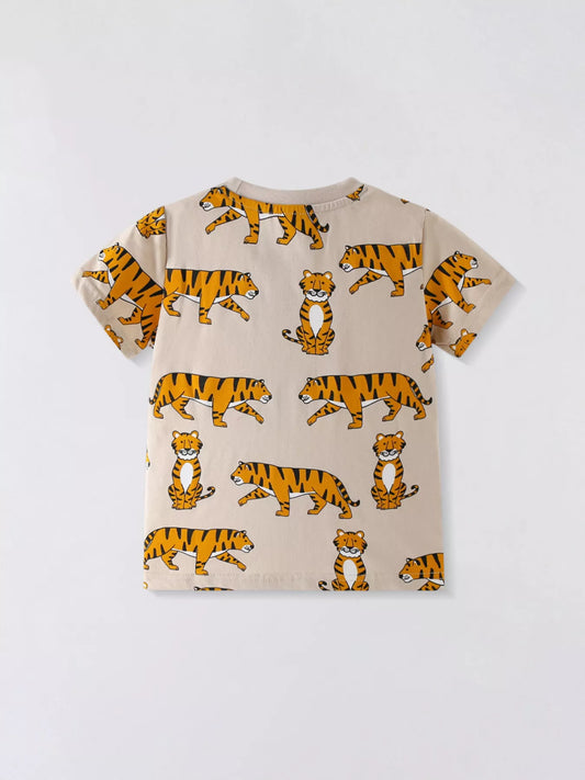 Children's Tiger Print Crew Neck Short Sleeve T-Shirt