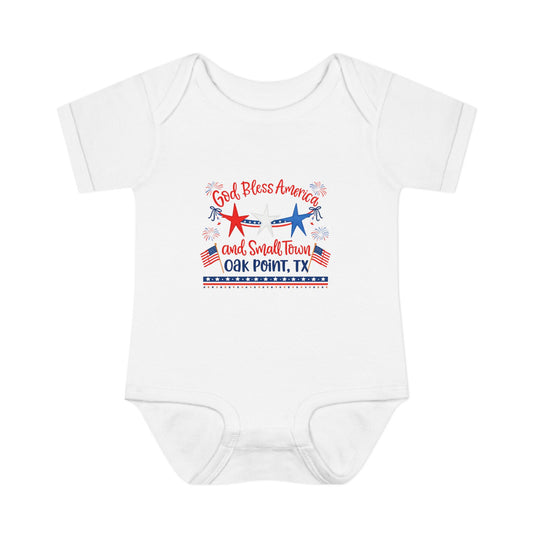 Baby Onesie - God Bless America and Small Town Oak Point, TX - Local Residents Only