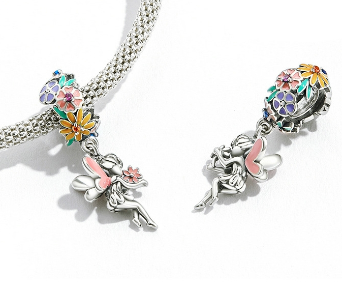 Enchanted Fairy & Floral Bail Charm – 925 Silver