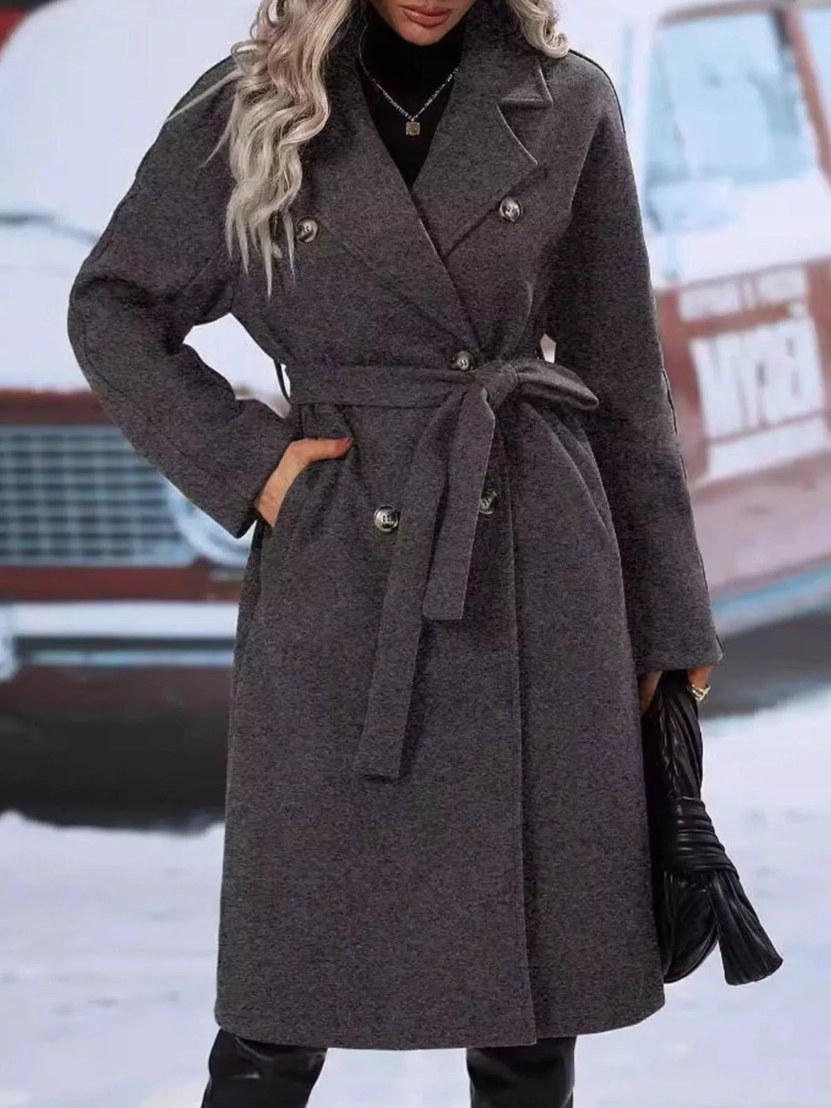 Double-Breasted Tie Waist Coat