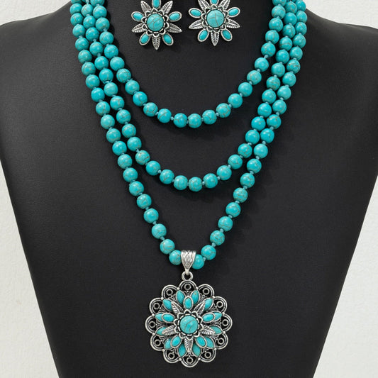 Western-style Loose Turquoise Bead Necklace With Electroplating