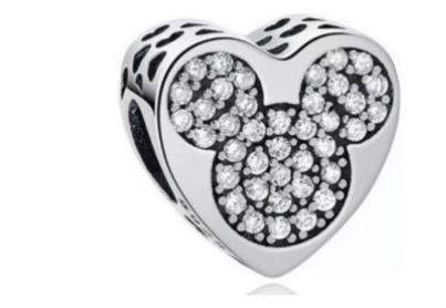 Mickey & Minnie Heart Duo Charm – 925 Sterling Silver