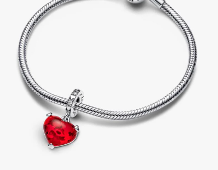 Disney Mickey & Minnie Mouse Kiss Red Murano Glass Dangle Charm