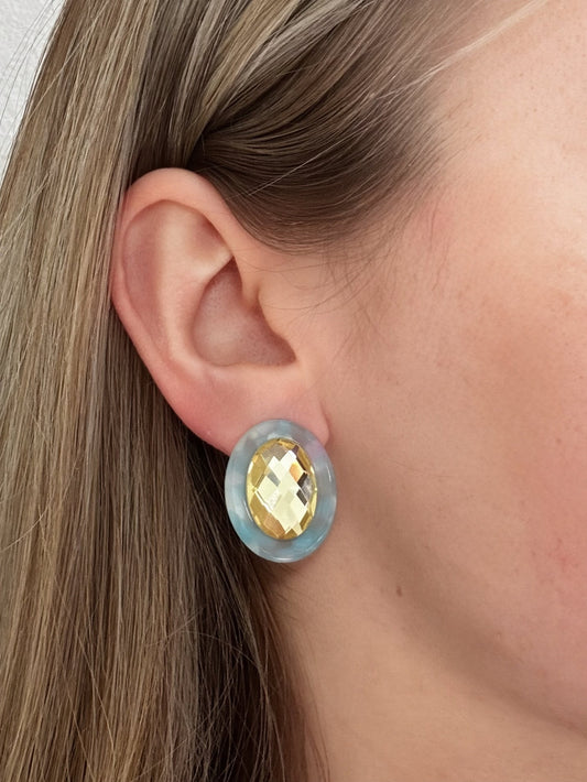 Olivia Statement Earrings Oval - Lemon Drop