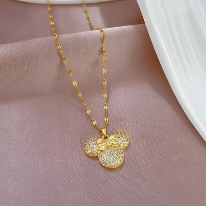 Sweet Zircon Bowknot Minnie Mouse Pendant Necklace