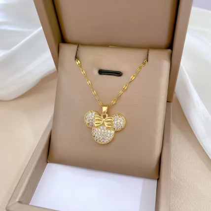 Sweet Zircon Bowknot Minnie Mouse Pendant Necklace