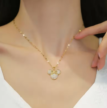Sweet Zircon Bowknot Minnie Mouse Pendant Necklace