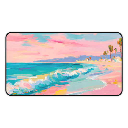 Beach Desk Mat — Pastel Ocean Wave Mouse Pad for Home Office