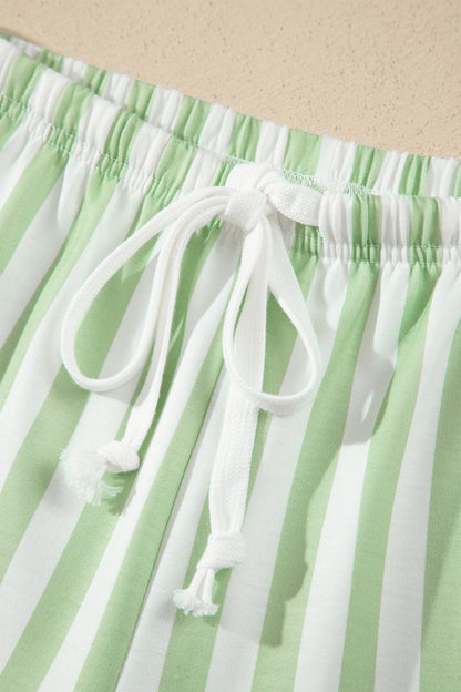 Gossamer Pink Striped Color Block Pullover Top Drawstring Shorts Set