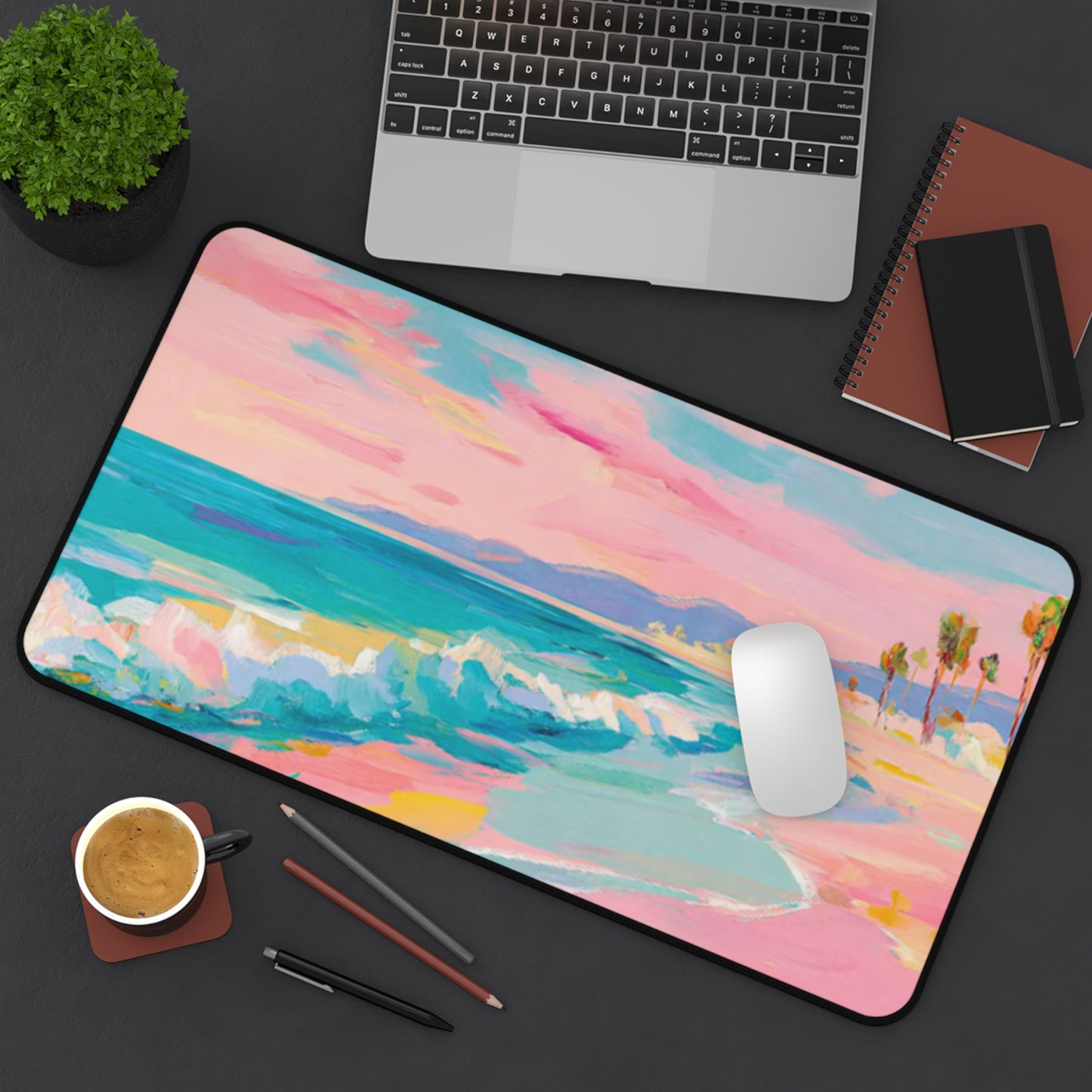 Beach Desk Mat — Pastel Ocean Wave Mouse Pad for Home Office
