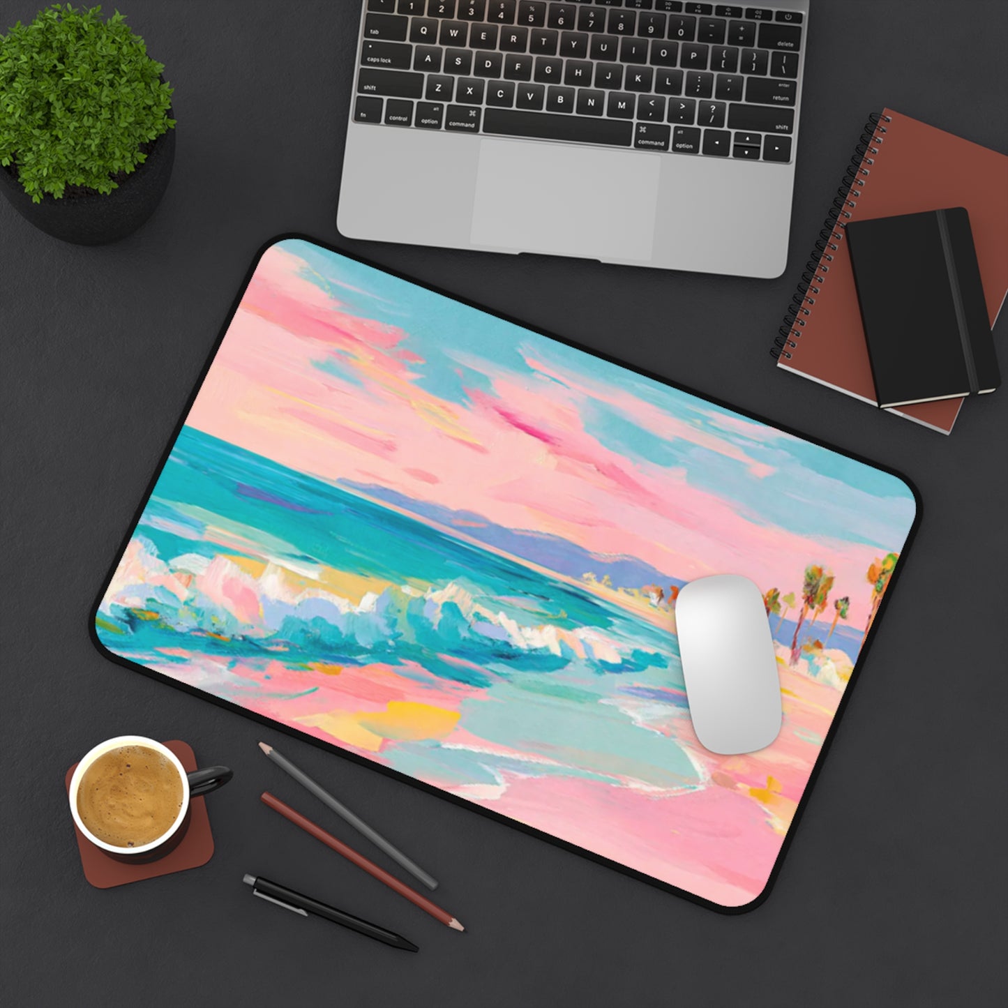 Beach Desk Mat — Pastel Ocean Wave Mouse Pad for Home Office