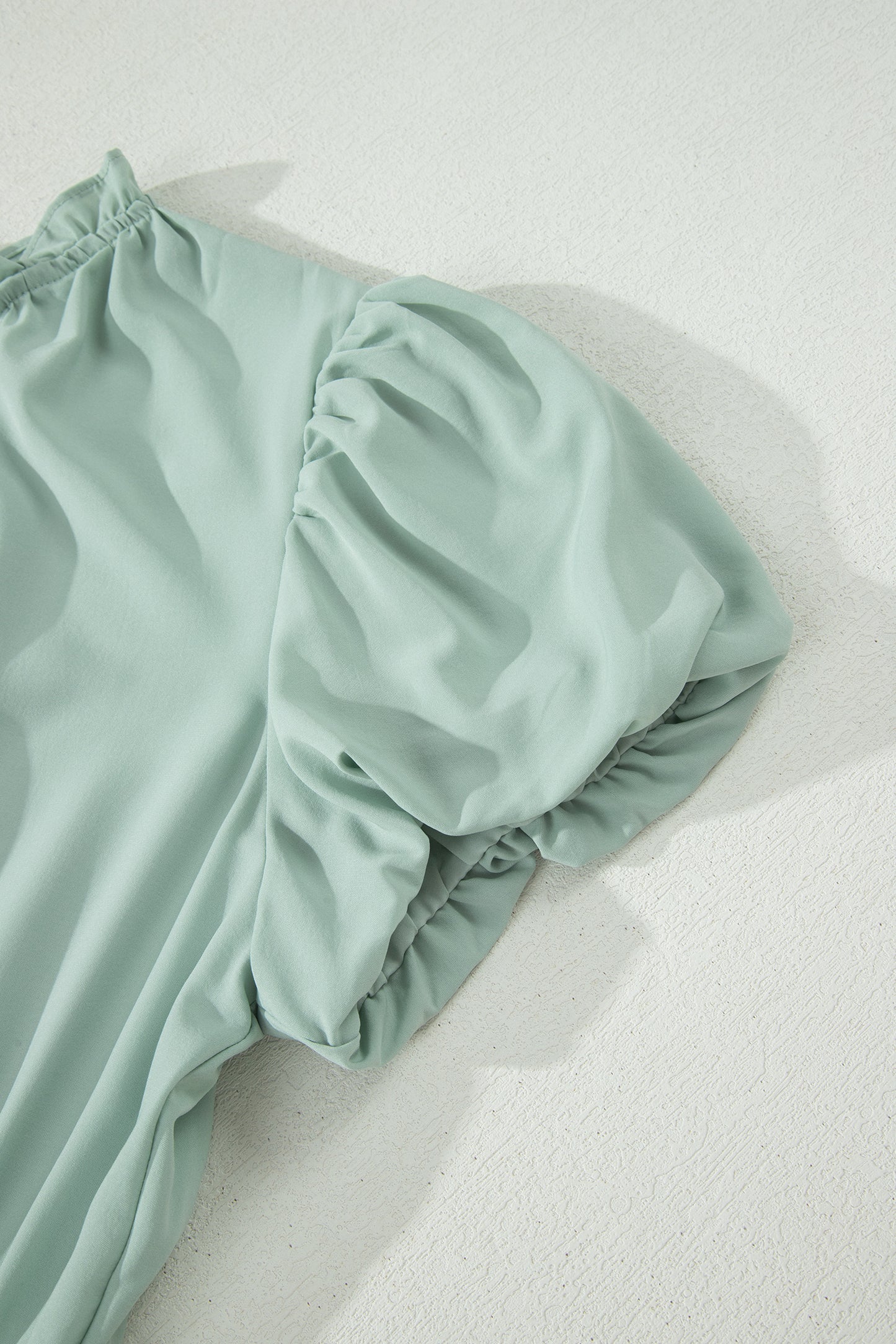 Solid Color V Neck Short Puff Sleeve High Waist Tiered Maxi Dress