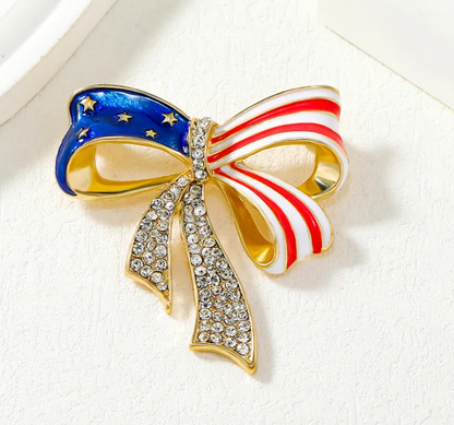 American Flag Bow Brooch
