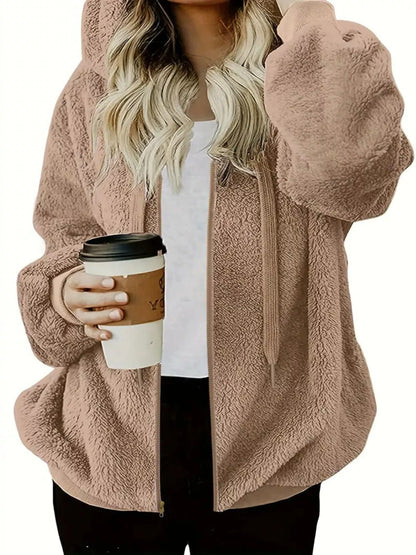 Fleece Zip-Up Drawstring Outerwear