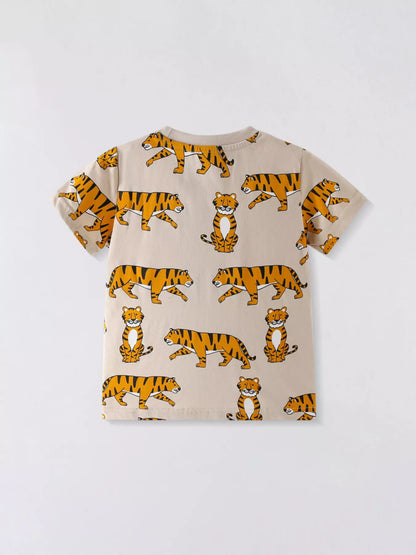 Children's Tiger Print Crew Neck Short Sleeve T-Shirt