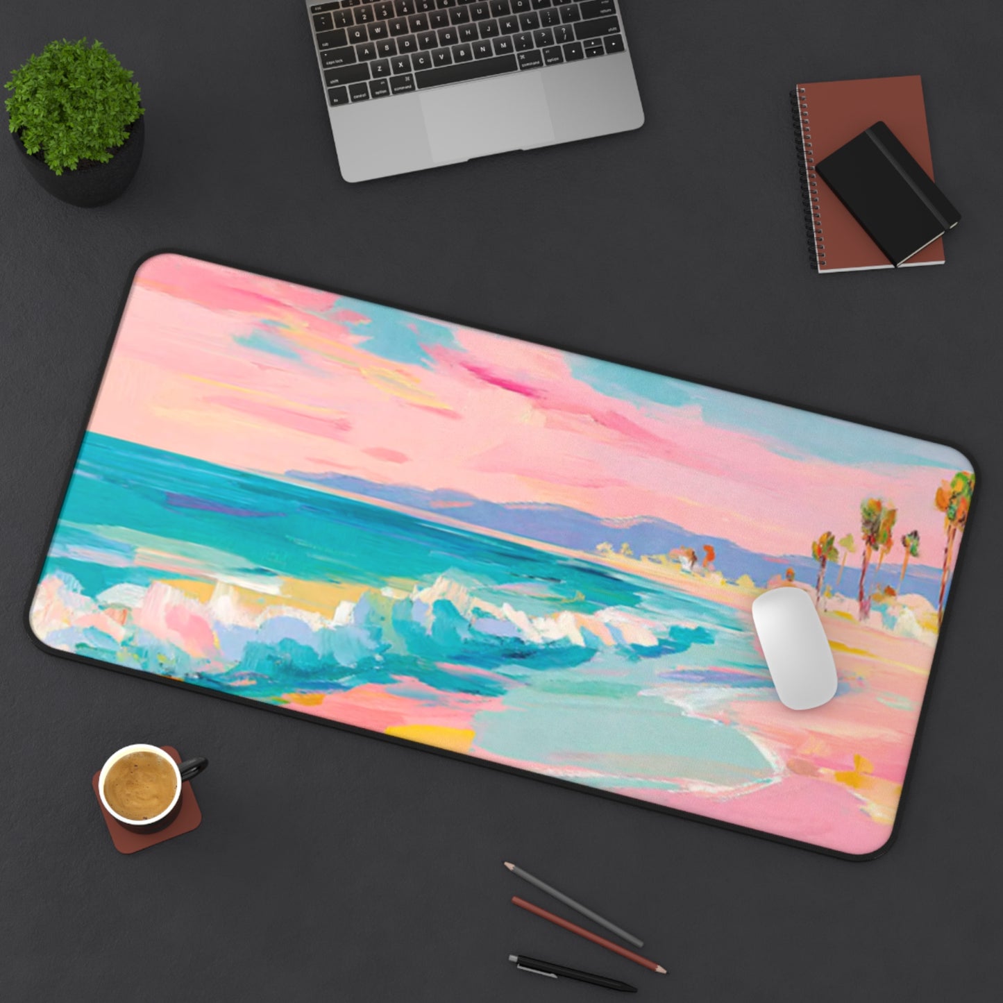 Beach Desk Mat — Pastel Ocean Wave Mouse Pad for Home Office