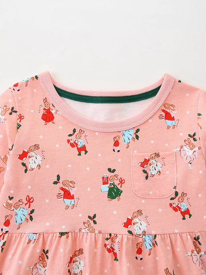Children's Christmas Print Long Sleeve Dress