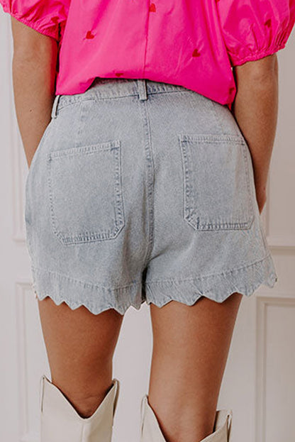 Scalloped Denim Shorts