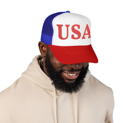 USA Foam Trucker Hat – Patriotic Red White & Blue Cap for 4th of July