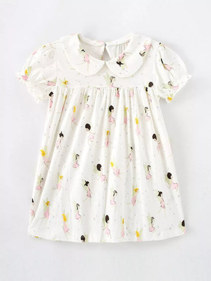 Children's Fairy Print Peter Pan Collar Puff Sleeve Dress
