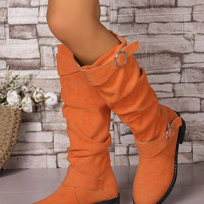 Block Heel Boots with Buckle Detail