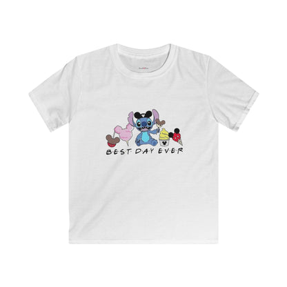 Kids Tee — 'Best Day Ever' Cartoon Stitch & Friends Graphic Shirt