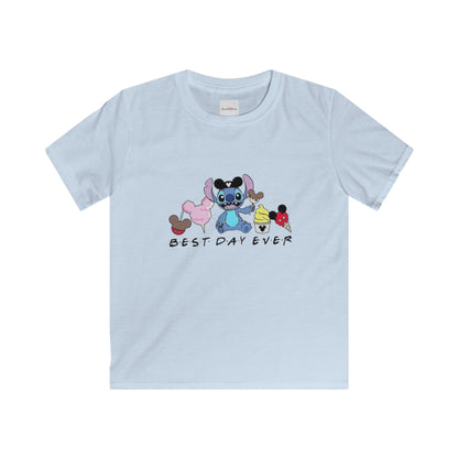 Kids Tee — 'Best Day Ever' Cartoon Stitch & Friends Graphic Shirt