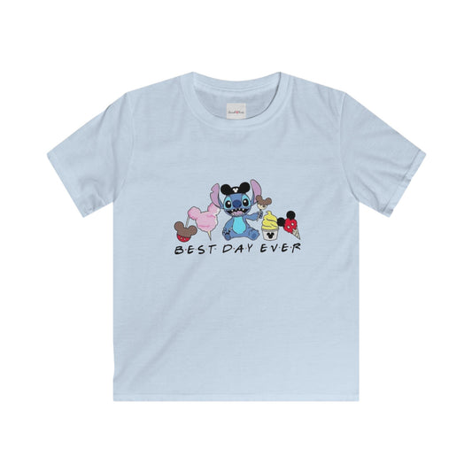 Kids Tee — 'Best Day Ever' Cartoon Stitch & Friends Graphic Shirt