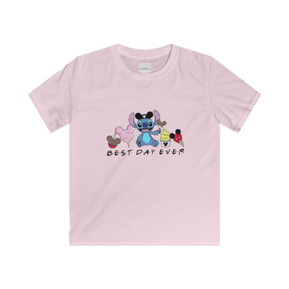 Kids Tee — 'Best Day Ever' Cartoon Stitch & Friends Graphic Shirt