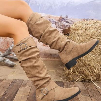 Block Heel Boots with Buckle Detail