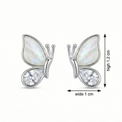925 Sterling Silver Elegant Butterfly Stud Earrings with Iridescent Inlays and Sparkling Crystals
