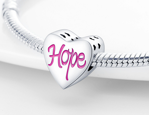 Luxe Hope Heart Charm – Silver Plated with Pink Detail