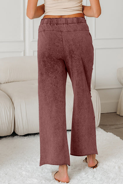 Wild Ginger  Mineral Wash Lace-up High Waist Raw Hem Patched Pocket Pants