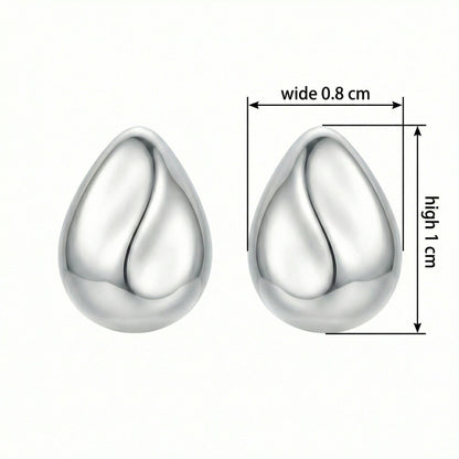 925 Sterling Silver Minimalist Polished Silver Teardrop Stud Earrings with Sculptural Wave Detail