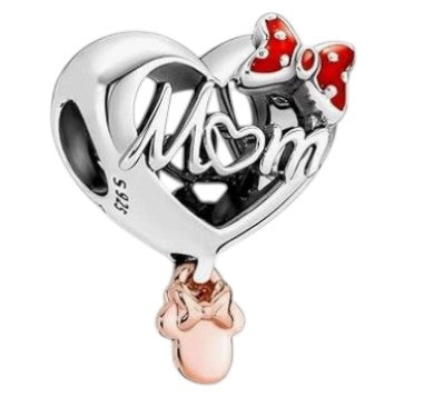 Minnie “Mom” Heart Dangle Charm – Sterling Silver & Rose Gold