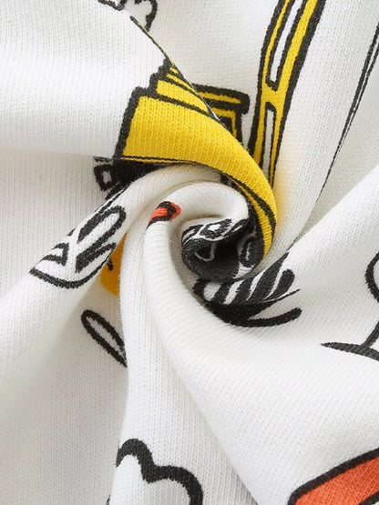 Children's Cartoon Construction Vehicle Print Zip-Up Jacket