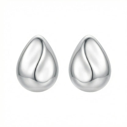 925 Sterling Silver Minimalist Polished Silver Teardrop Stud Earrings with Sculptural Wave Detail