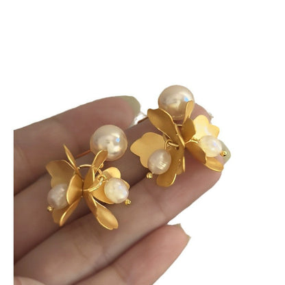Freshwater Pearl Flower Earrings For Women