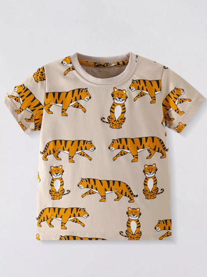 Children's Tiger Print Crew Neck Short Sleeve T-Shirt