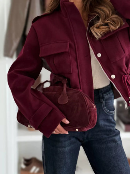 Drawstring Button-Up Casual Jacket