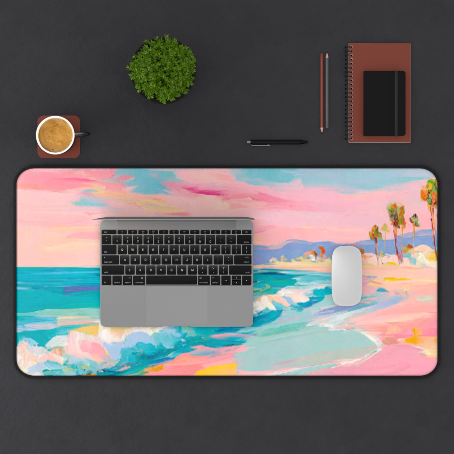 Beach Desk Mat — Pastel Ocean Wave Mouse Pad for Home Office