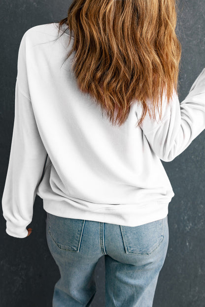 White Plush Leopard Tree Patched Drop Shoulder Sweatshirt