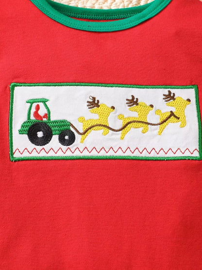 Children's Christmas Theme Embroidered Snapped Legs Jumpsuit