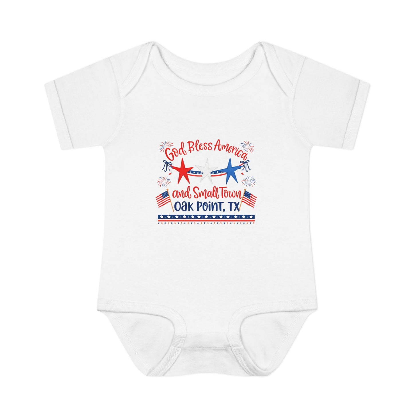 Baby Onesie - God Bless America and Small Town Oak Point, TX - Local Residents Only