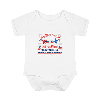Baby Onesie - God Bless America and Small Town Oak Point, TX - Local Residents Only