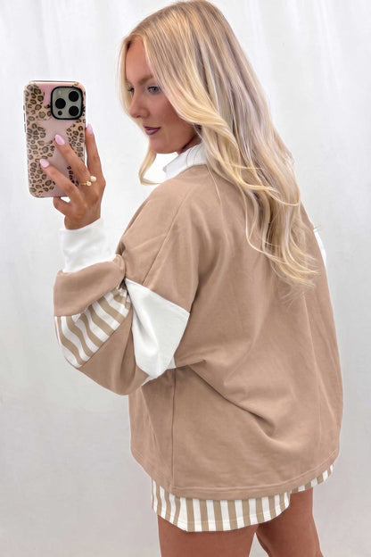 Gossamer Pink Striped Color Block Pullover Top Drawstring Shorts Set