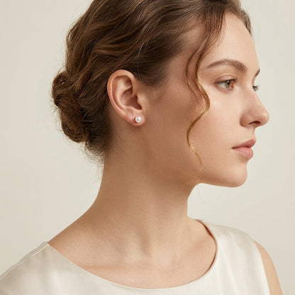 925 Sterling Silver Elegant White Pearl Stud Earrings with S925 Sterling Silver Posts for Women