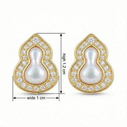 925 Sterling Silver Exquisite Mother-of-Pearl and CZ Gourd-Shaped Stud Earrings