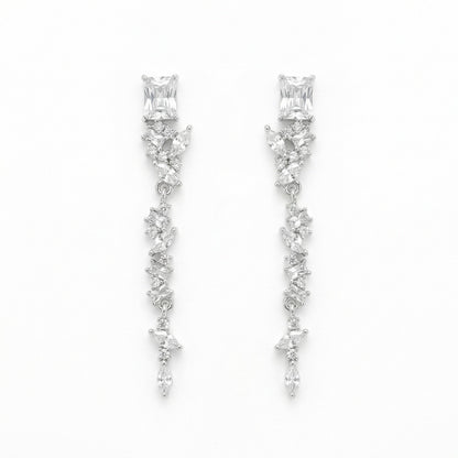 925 Sterling Silver Elegant Silver Crystal Dangle Earrings with Marquise and Radiant Cut Stones for Bridal Wear